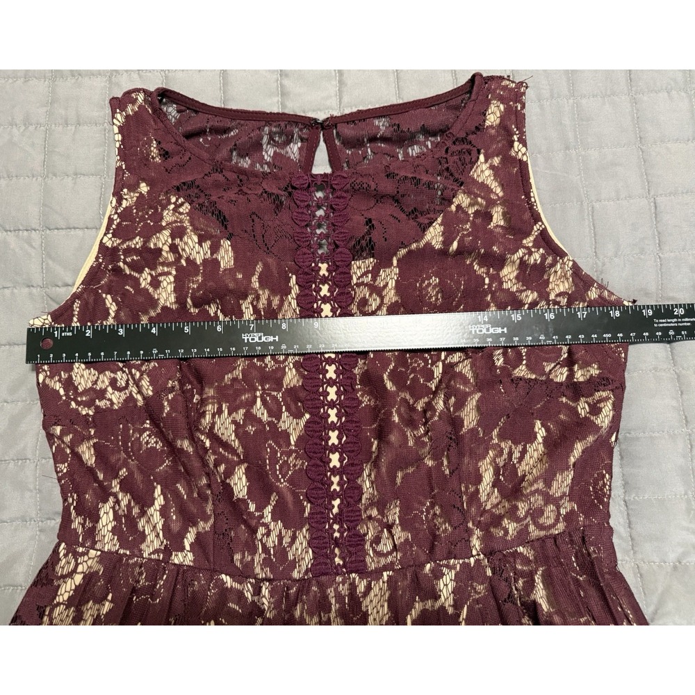 Lane Bryant Sleeveless Maroon Lace Overlay Nude Lining Dress Size 12 Cottagecore - Picture 5 of 7